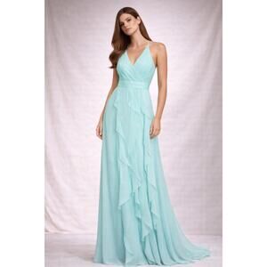 Vera Wang Women's Chiffon Halter Maxi Gown Bridesmaid Formal Aqua Green Size 6